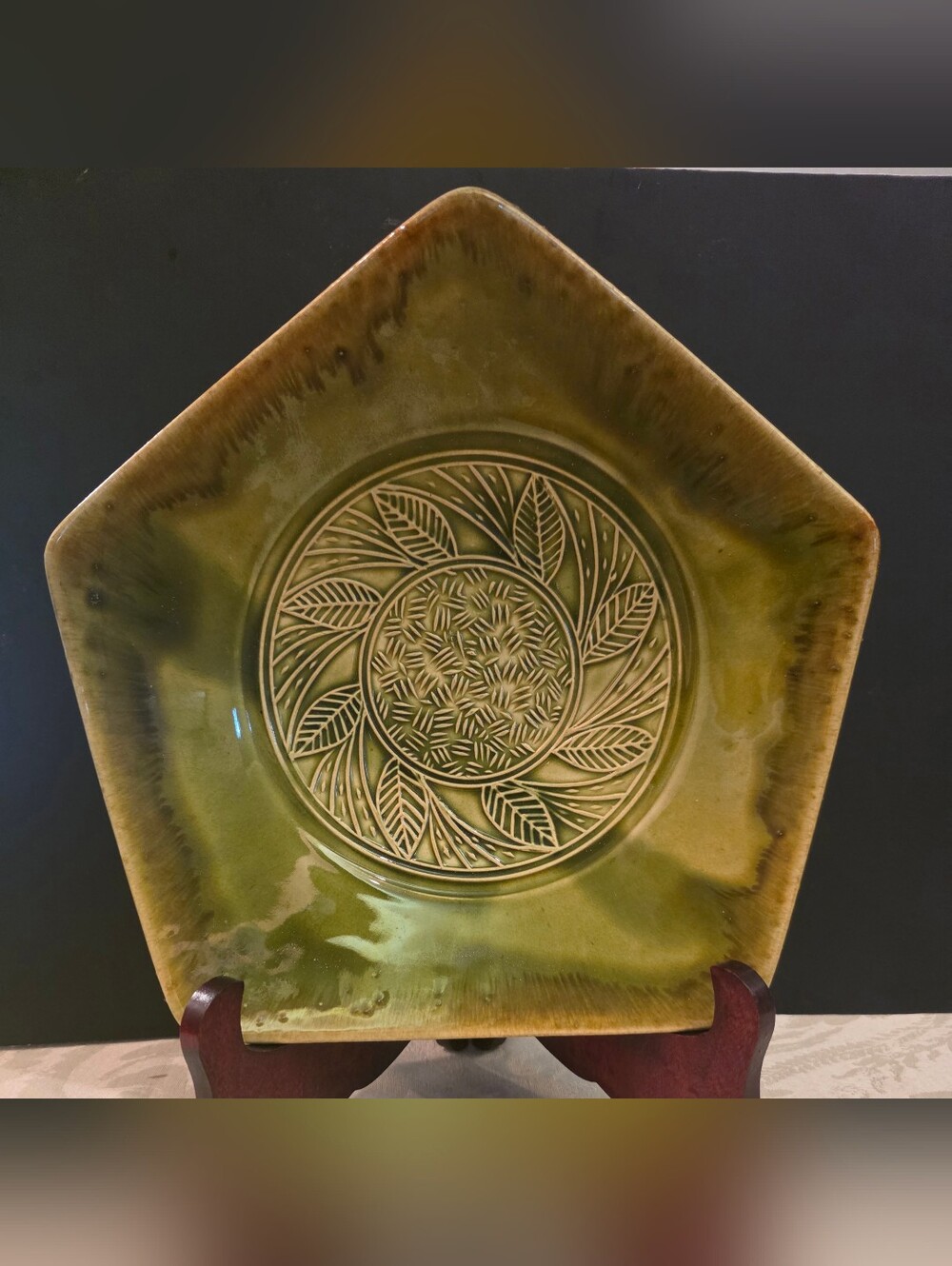 Vintage Glenn Woods Pottery Boys Clay Studio Handmade Pentagonal 10" Dish.